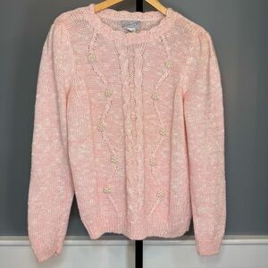 Vintage Grannycore Sweater Size‎ Large Spice Of Life Crochet Pink pearl detail